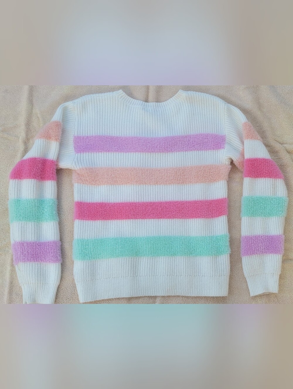 Women’s White Striped Pastel Crewneck Sweater